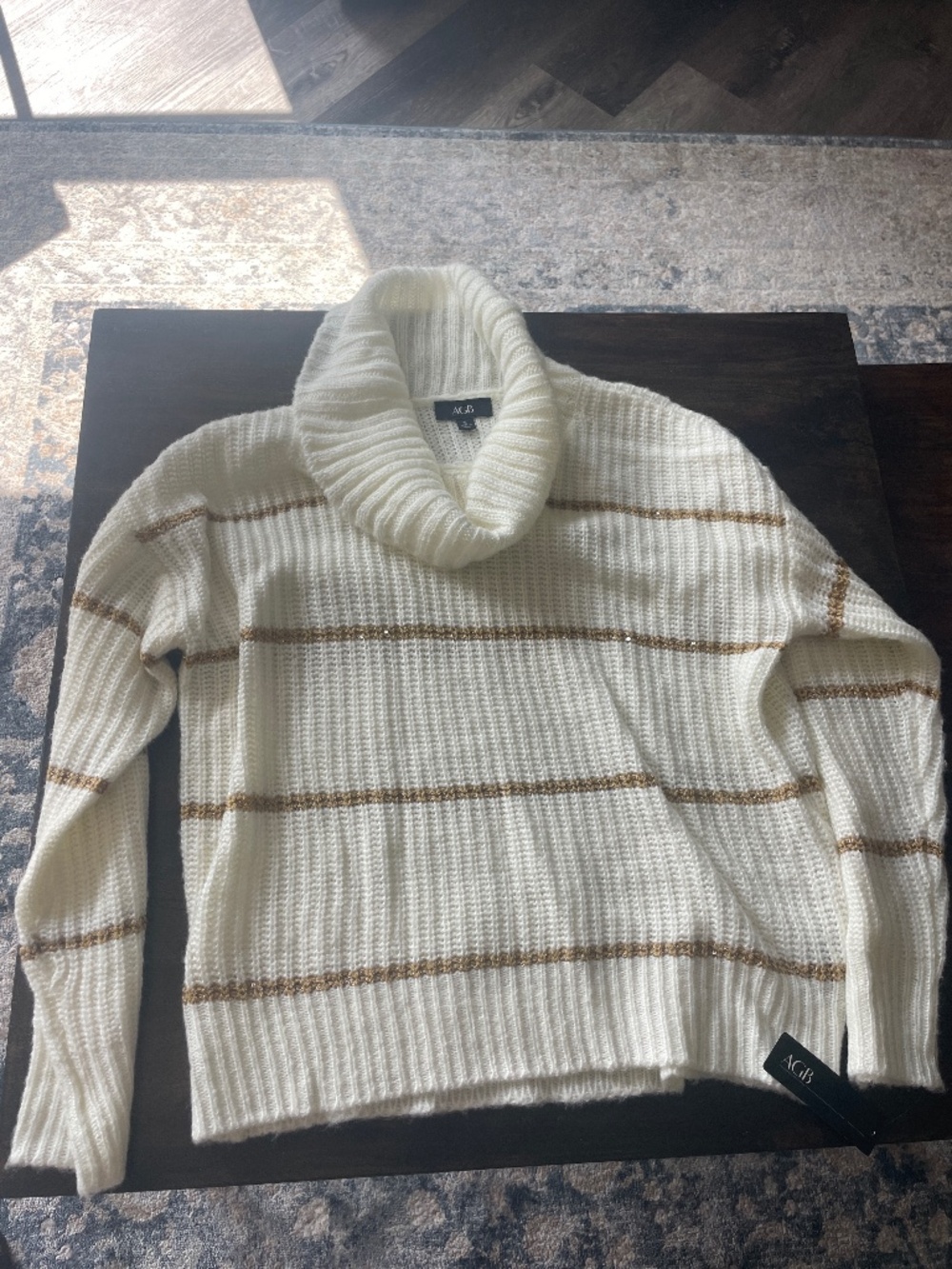 NEW AGB Cream and Gold Cowl Neck Sweater, Women’s Size XL